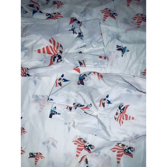 XL NAIZI Womens White w Patriotic Birds Doves Blouse Keyhole Front and Back EUC - Picture 8 of 12